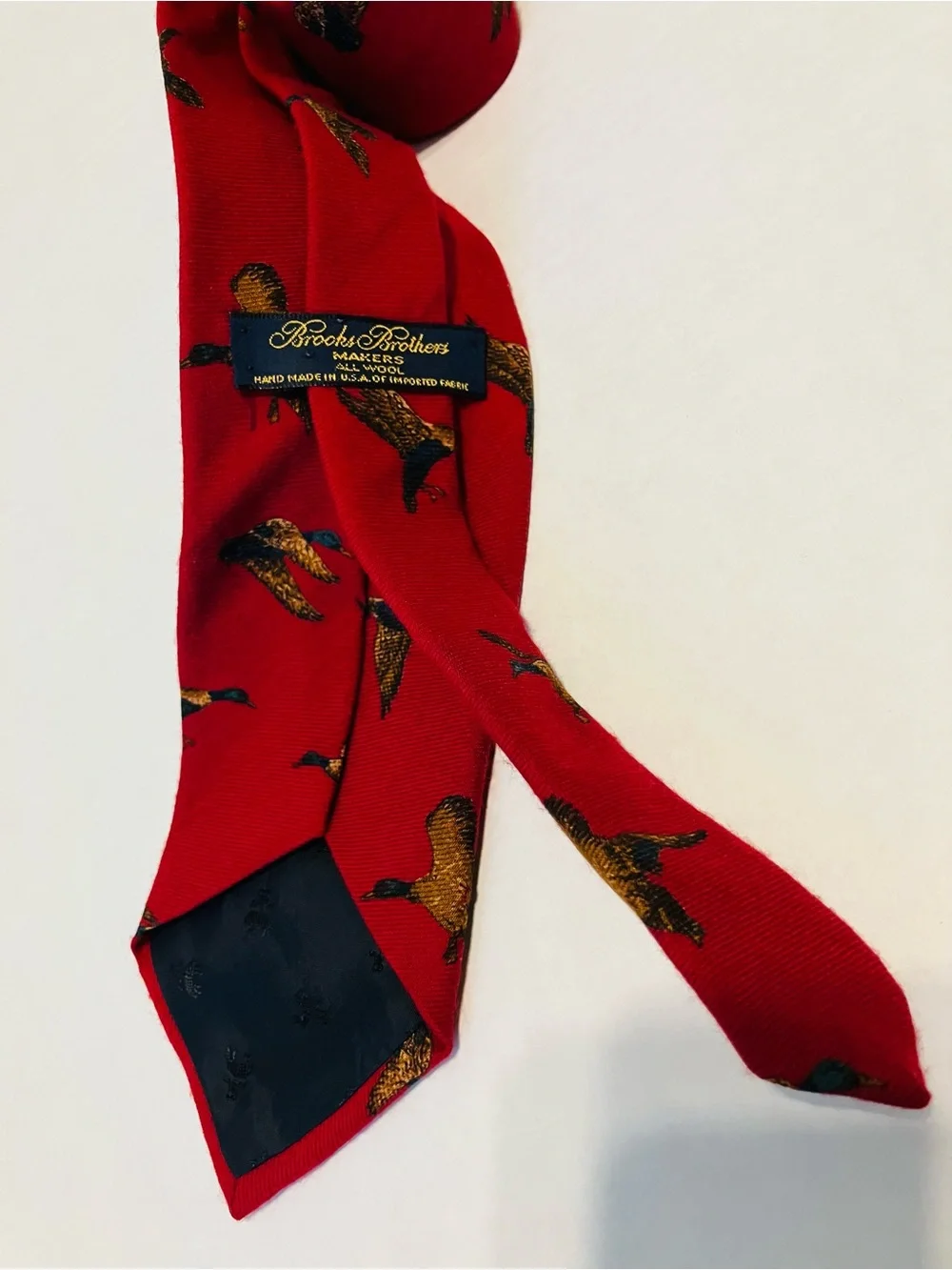 Brooks Brothers Vintage Wool Tie made in USA Red Waterfowl Duck